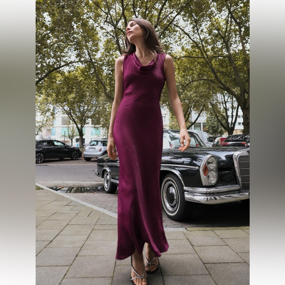 Zara Satin Effect Open Back Dress